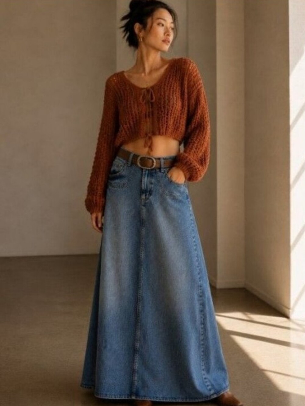 Free People Sidney Denim Maxi Skirt Size 26 NWT